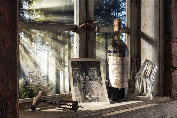 Farmhouse parlour with wine bottle