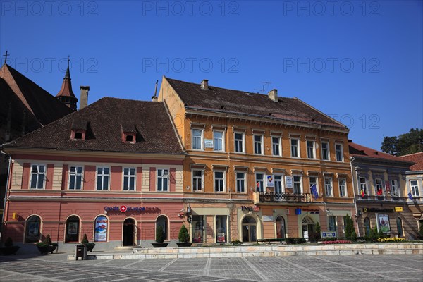 Late medieval town houses in the old town on Piata Sfatului Square of Brasov