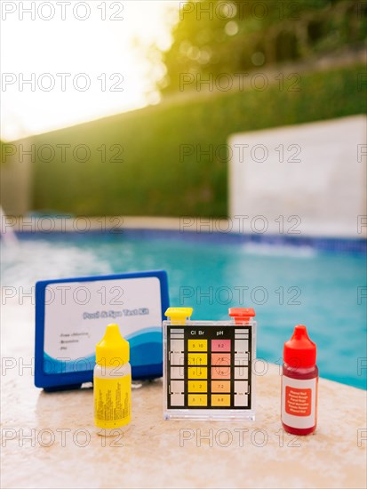PH tester for pool maintenance. Water test kit for swimming pools