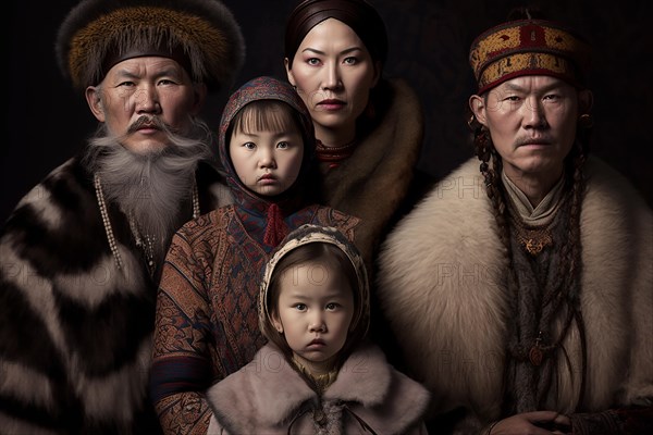 Family portrait from Nenets tribe in Siberia. Ai generated art