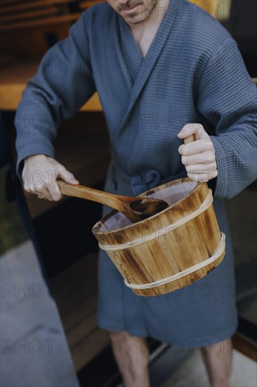 Man taking a sauna