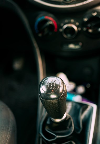 Close-up of a car gear stick manual transmission