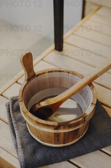 Wooden tub in Finnish sauna