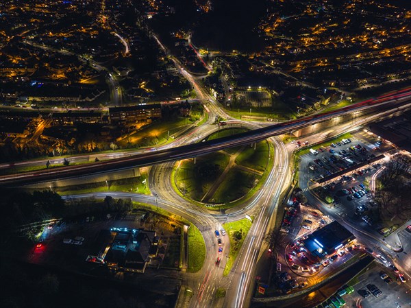 Night Top Down over Penn Inn Flyover and Roundabout from a drone Newton Abbot