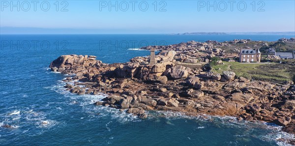 Aerial view rocky coast of Ploumanach