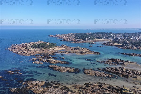 Aerial view rocky coast of Tregastel and Ploumanach