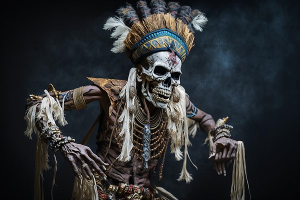 Portrait of Dancing Skeleton man from Simbu tribe in Papua New Guinea. Ai generated art