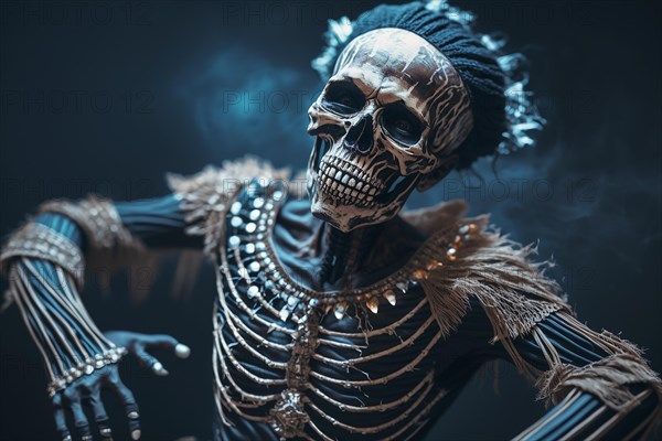 Portrait of Dancing Skeleton man from Simbu tribe in Papua New Guinea. Ai generated art