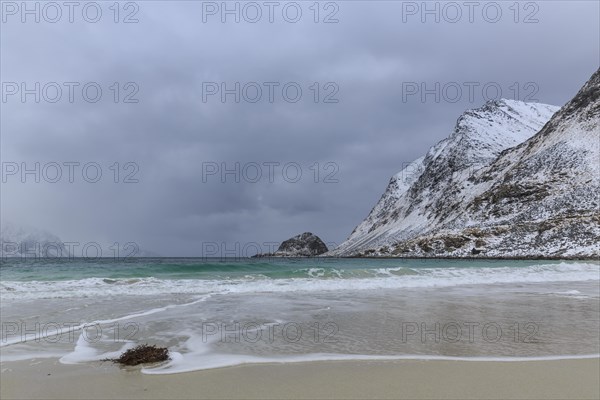 Haukland beach with winter