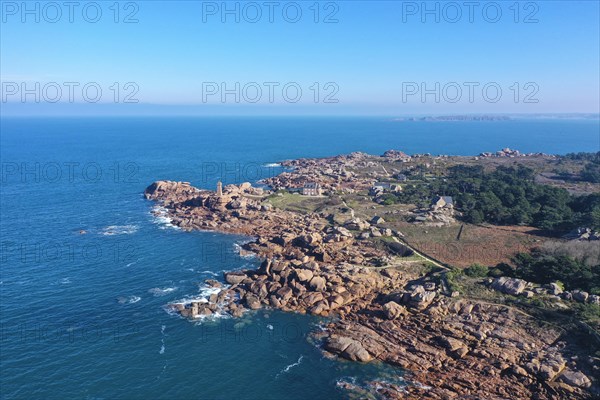 Aerial view rocky coast of Ploumanach