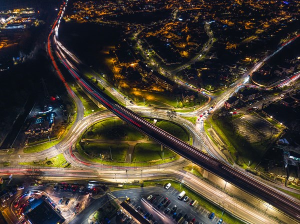 Night Top Down over Penn Inn Flyover and Roundabout from a drone Newton Abbot