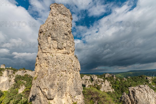 Rocky peak in the chaos site of Montpellier in the Cevenes. Milllau