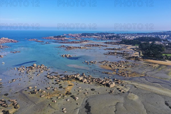 Aerial view rocky coast of Tregastel and Ploumanach