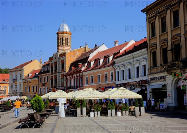 Late medieval town houses in the old town on Piata Sfatului Square of Brasov