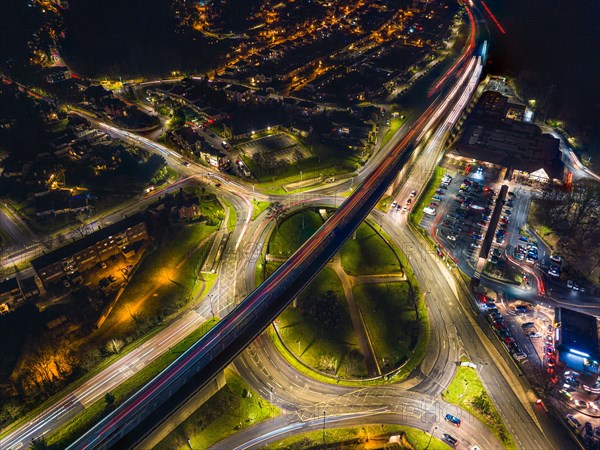 Night Top Down over Penn Inn Flyover and Roundabout from a drone Newton Abbot