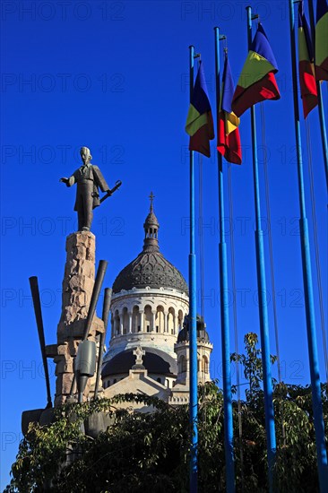 Avram Iancu Statue and Orthodox Cathedral at the Piata Avram Iancu in Cluj