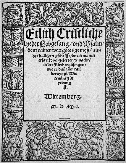 Title and first page of the first Wittenberg evangelical singing book