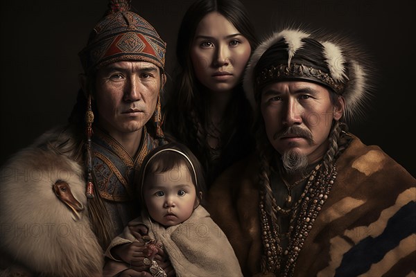 Family portrait from Nenets tribe in Siberia. Ai generated art