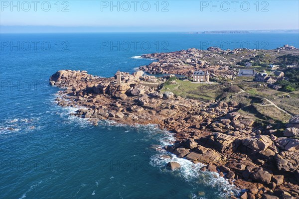 Aerial view rocky coast of Ploumanach