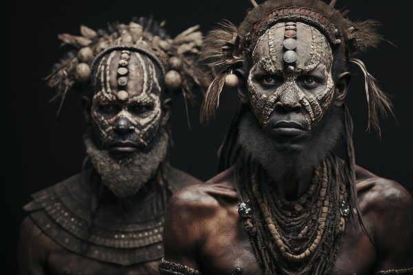 Portrait of Asaro Mudmen tribe in Papua New Guinea. Ai generated art