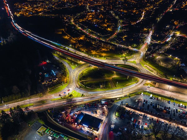 Night Top Down over Penn Inn Flyover and Roundabout from a drone Newton Abbot