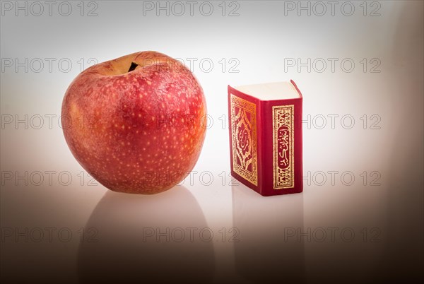 Red apple and Islamic Holy Book Quran in mini size