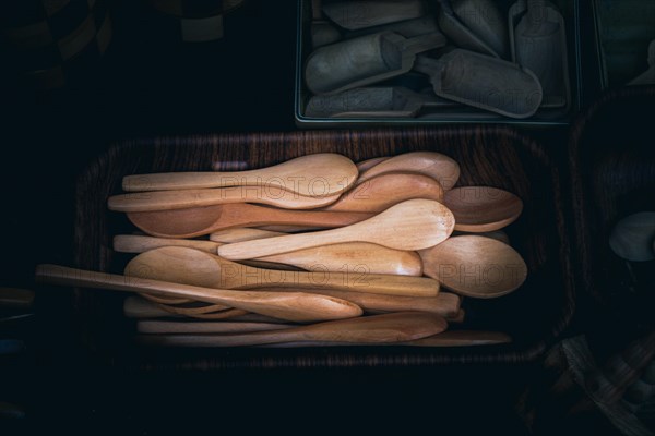 Dozens of soup spoon or tablespoon made of wood