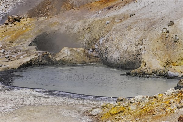 Mud pot with fumarole in the Bumpass Hell solfatar field
