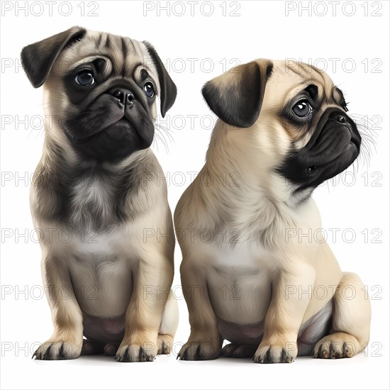 Portrait Mops puppys in front of a white background