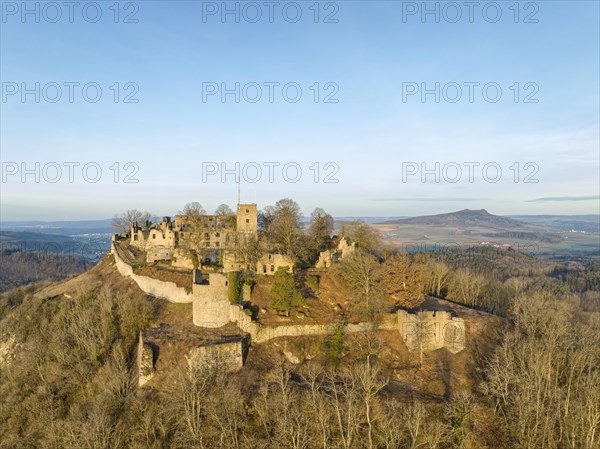 The ruins of Hohentwiel Castle illuminated by the morning sun