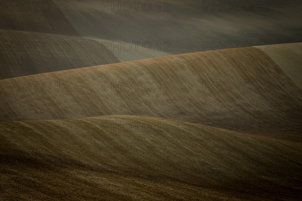 Beautiful harsh landscape of plowed Moravian fields in the autumn season. Czech republic