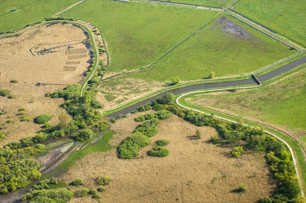 Aerial photograph of the Hunte at Lake Duemmer with reed zone