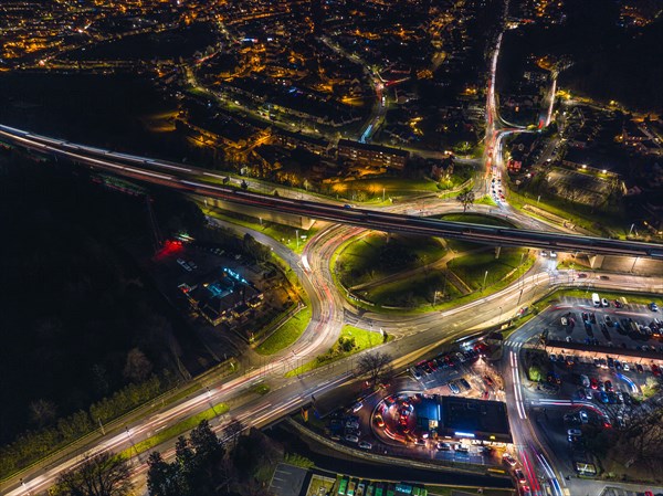 Night Top Down over Penn Inn Flyover and Roundabout from a drone Newton Abbot