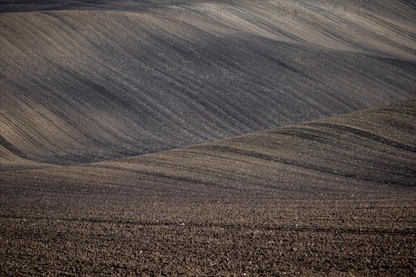 Beautiful harsh landscape of plowed Moravian fields in the autumn season. Czech republic