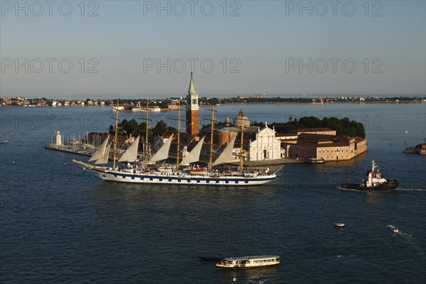 View from the Campanile to the Isola della Giudecca and Isola di San Giorgio Maggiore and the cruise ship Star Clippers in the Canale della Giudecca