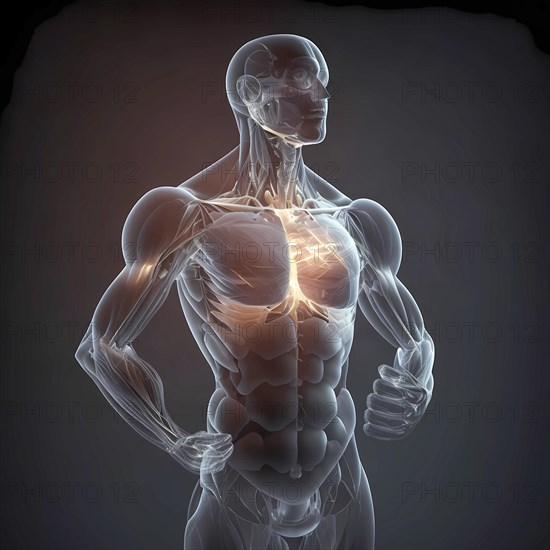 Icon image of human transparent body with many muscles