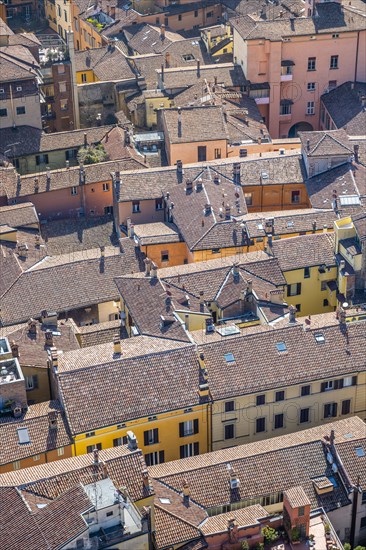 View from the Asinelli Tower over the roofs of residential buildings in the old town