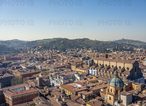 View from the Asinelli Tower of the Basilica San Petronio and Santa Maria della Vita