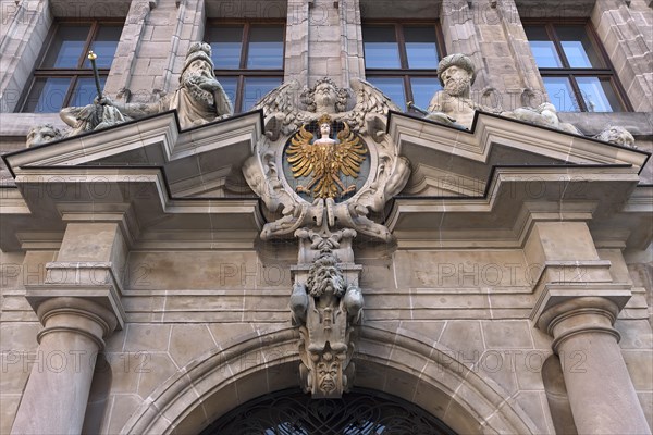 Upper entrance portal of the historic Wolf Town Hall