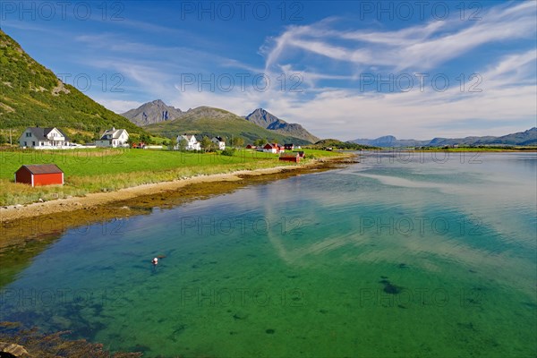 Green transparent clear water of a calm shallow fjord