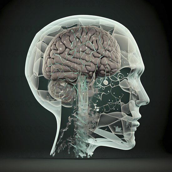 Icon image of human transparent head with brain and dementia