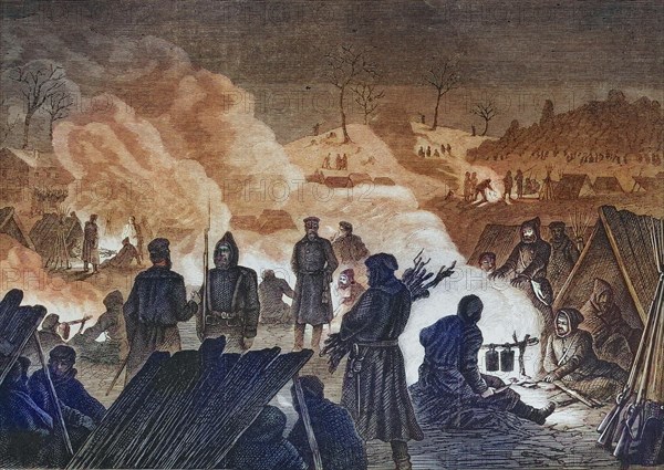 Bivouac in front of Le Mans in the night of 11 January 1871