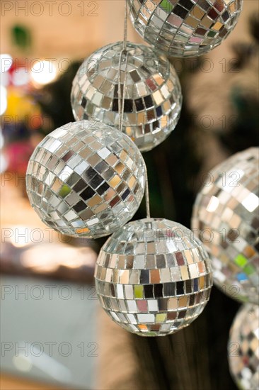 Disco balls with mirror pieces for dancing in a disco club