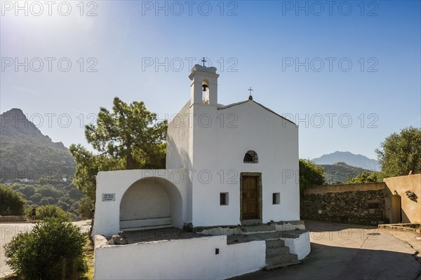 White chapel in the mountains