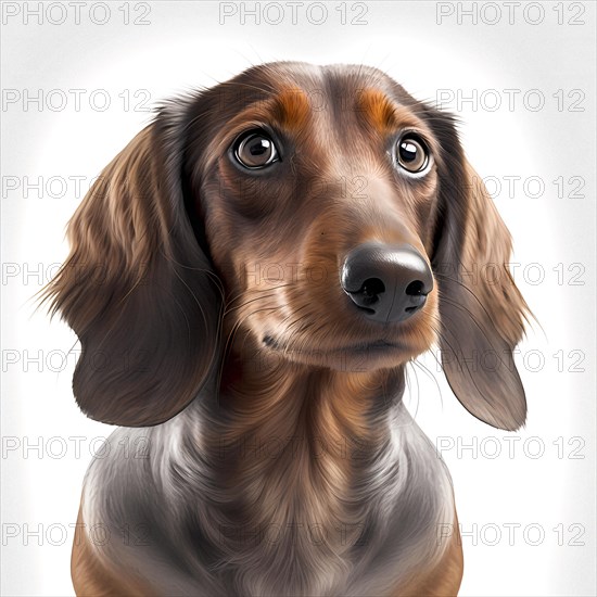 Portrait of a dachshund in front of a white background. AI generated Art