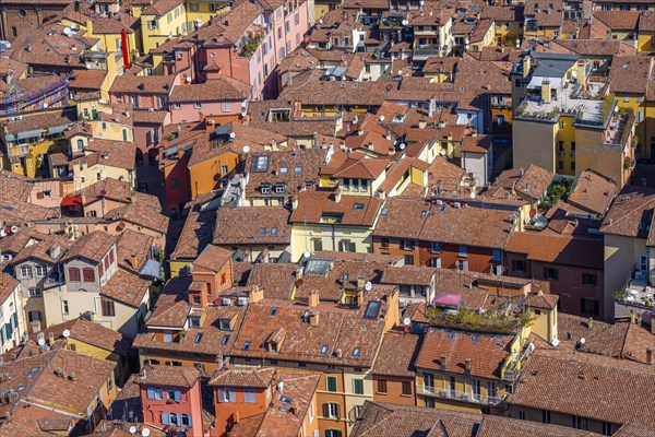 View from the Asinelli Tower over the roofs of residential buildings in the old town