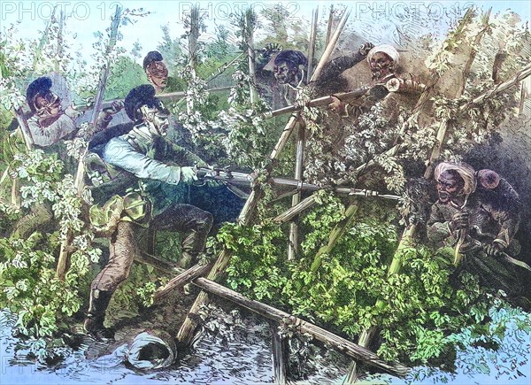 Bavarian infantry battling Turcos and Znaben in the hop fields near Weissenburg