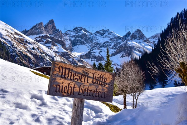 Sign in Einoedsbach in the Stillachtal valley near Oberstdorf in the Allgaeu Alps