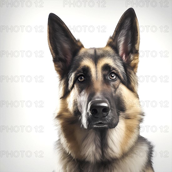 Portrait of a german shepherd in front of a white background. AI generated Art