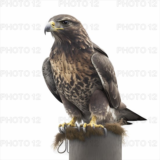 Portrait of an buzzard who sits on a pole